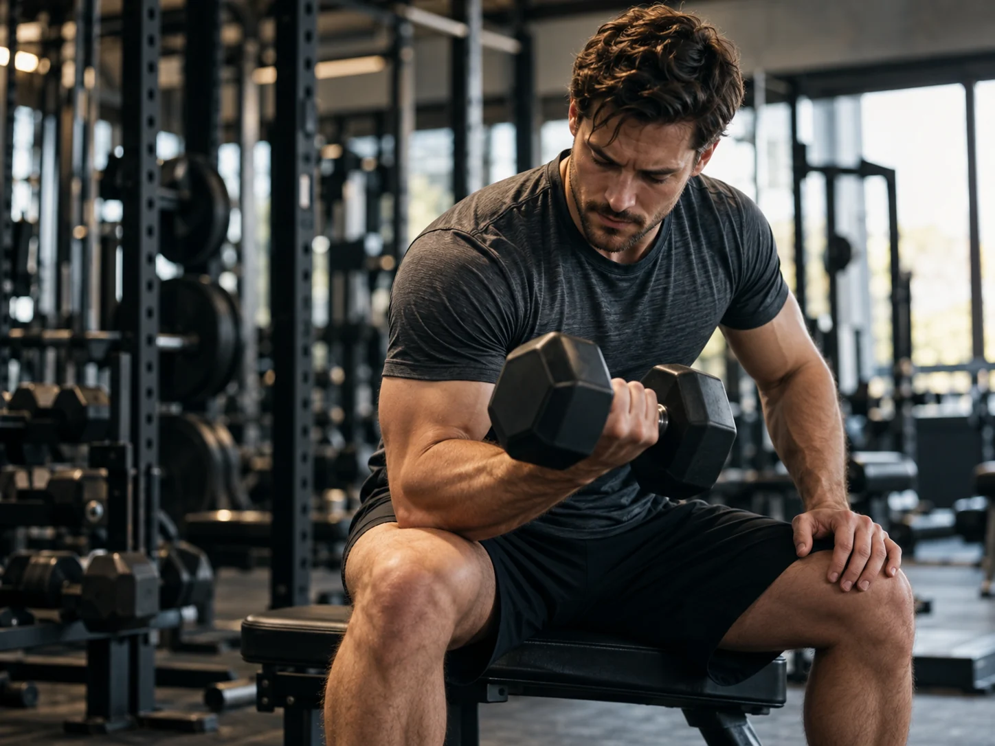 The same man working out at the gym